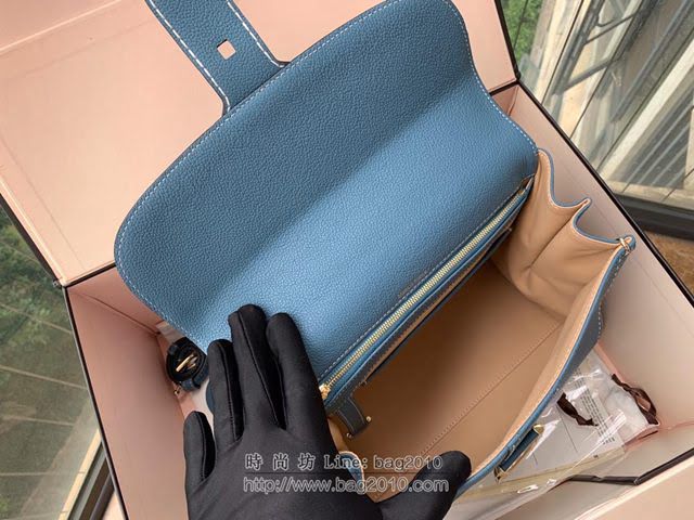 DELVAUX女包 春夏新色 Birllant 手縫togo皮系列 德爾沃女手提包 手拎包 DF0028孔雀藍MM號 Delvaux單肩斜挎包  fcs1419